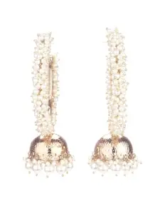 Swisni Alloy Golden Jhumki Earrings with Golden N White Beads For Women|For Girls|Gifting|Anniversary|Birthday|Girlfriend