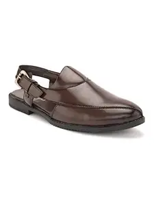 FENTACIA Brown Faux Leather Ethnic Sandals for Men Stylish - 06 UK