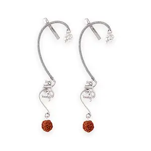 Voylla Stylish Brass Oxidised Silver Enamel Aham Brahmasmi Moksh Ear Cuff Earrings for Women and Girls