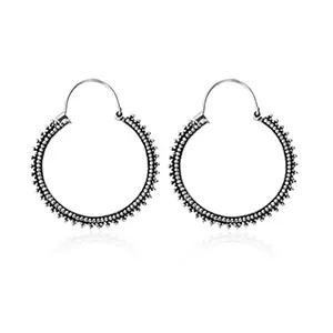 INARI SHINES 925 Oxidised Silver Splended Round Filigree Hoop Earrings| Gift for Women & Girls | With 925 stamp and Certificate of Authenticity