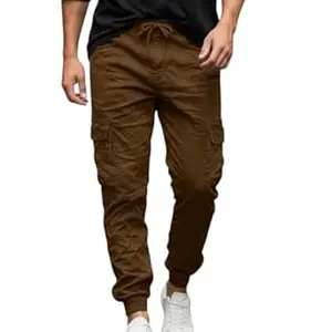 WytFox Men's Denim Cargo Joggers II Cotton Blend II Low Rise Slim Fit II Stretchable II Multi Pockets II Elastic Waist and Ankle Cuffs II Urban and Street Wear