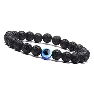 Aanya Gems Lava With Evil Eye Bracelet Gemstone Lava Rock Bracelet for Men Women with Lab Certificate