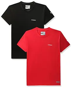 Charged Brisk-002 Melange Round Neck Sports T-Shirt Red Size Xs and Charged Energy-004 Interlock Knit Hexagon Emboss Round Neck Sports T-Shirt Black Size Xs