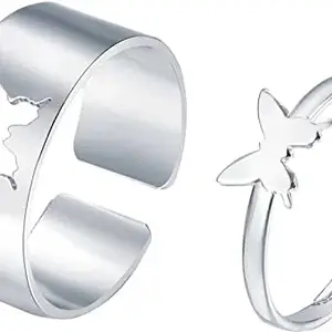 MEENAZ Butterfly Rings for women girls lovers men boys Couple girlfriend Couples Husband wife Gf BF AD CZ Stylish Valentine American diamond Adjustable Love 2 Platinum Silver Finger Ring Combo set -44