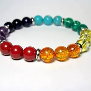 LKBEADS Natural 7 Chakra Stone 8mm Round Shape Smooth Cut Beads 7 inch Stretchable Bracelet for Men & Women|STBR_RR_00017_70