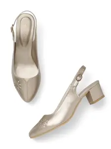 Marc Loire Women's Pointed Toe Block Heel Pumps Shoes for Party, Office and Formal Occasions (Gold, UK Footwear Size System, Adult, Women, Numeric, Medium, 8)