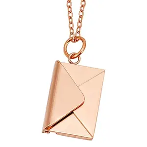 Peora Rose Gold Plated Envelop Shape Pendant Chain Necklace Fashion Jewellery Gift for Men & Women