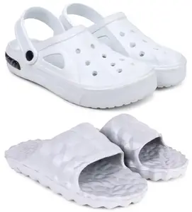Pampy Angel Combo Pack of 2 Slipper/Flip Flops/Slides/Clogs/Sandals with Adjustable Back Strap for Men,(Cl-Tube-White,Diamond-Grey),10 (UK/India)