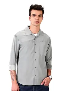 Beyoung Light Grey Solid Suede Urban Shirt for Men