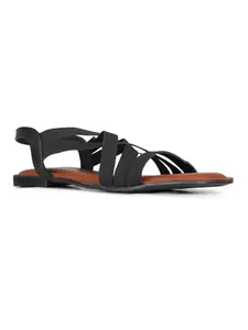 Inc.5 Womens Black Casual Striped Open Toe Flat Sandals