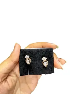 Rose Gold-Plated Heart Leaf Stud Earrings for Women | CZ Stone Stylish Designer Ear Studs