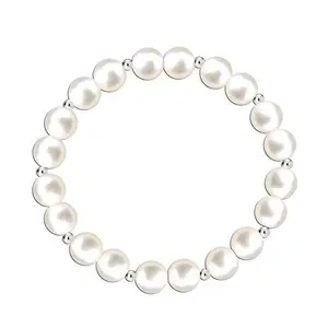 Amazon Brand - Nora Nico 925 Sterling Silver Bis Hallmarked Pearl Stretch Bracelet For Women's (8 Mm