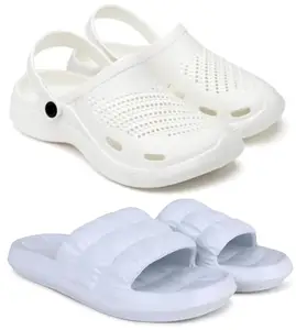 Pampy Angel Combo Pack of 2 Slipper/Flip Flops/Slides/Clogs/Sandals with Adjustable Back Strap for Men,(Cl-500-White,Box-White),6 (UK/India)