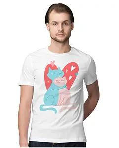 Men's Regular Fit T-Shirt Valentine Cats in Love 100% Cotton T-Shirt White; _VALCTSINLV -White M Men Round_bz