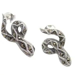 Rajasthan Gems Snake Stud Earrings Silver 925 Sterling Women Marcasite Stone B 952