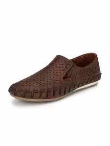MACTREE Men's Premium Cut-Out PU Roman Sandals and Floaters/Loafers (Brown, numeric_6)