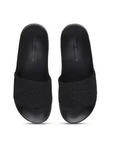 Tommy Hilfiger Black Polyester Solid Women Slides (F23HWFW286) Size-37