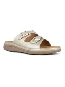 Inc.5 Women Golden Ethnic Solid Open Toe Slip-On Flat Sandals