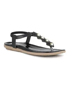 Inc.5 Women Black And Gold-Toned Embellished T-Strap Flats