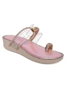 Fiia Women Stylish Fashion Sandals Transparent Upper With Embellished Design For Wedding & Party Pink UK-6