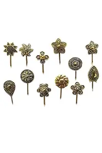 Oxidised Metal, Press on Gold Plated Nose Ring Stud Jewellery Nose Pin for Women(Pack of 12pcs)