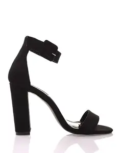 GLO GLAMP Women's Fancy Trending And Stylish Chunky Block High Heel Sandal for Women's And Girls (Black, 4)