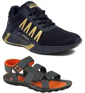 Liboni Men's Black Sports Shoes & Orange Stylish Sandals Combo Pack of -2 (6)