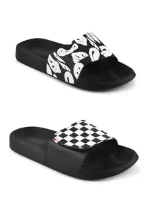Shoe Mate Combo Mens Sliders Pack of 2 Black Flip Flop & Slippers