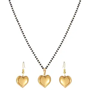 JFL - Jewellery for Less Traditional Modern Gold Plated Heart shaped Pendant Mangalsutra Set for Women.,Valentine
