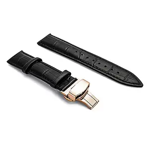 Ewatchaccessories 19mm Genuine Leather Watch Band Strap Fits TONNEAU 7851 Black Deployment Rose Buckle