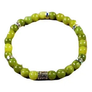 RRJEWELZ Unisex Bracelet 8mm Natural Gemstone Jade Round shape Smooth cut beads 7 inch stretchable bracelet for men & women. | STBR_04405