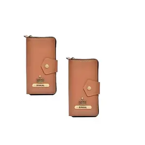 Vorak Ahimsa Ahimsa Leather Women's 2 Pcs Wallet | Lady Zip-Arround Wallet | Customized Name and Charm (Tan)