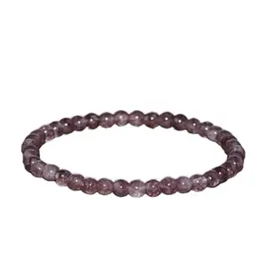 LKBEADS Natural Lepidolite  Gemstone round 4mm smooth 7inch Beads Stretchble bracelet crystal healing energy stone bracelet for Women & Men Adjustable Size