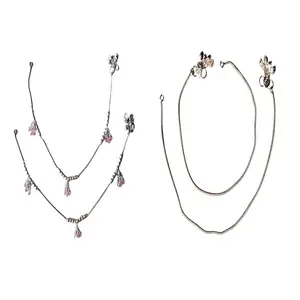 Stylish Crystal Pearl & White Metal Payal Anklet Set – Pack of 2