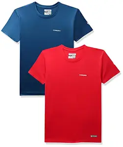 Charged Brisk-002 Melange Round Neck Sports T-Shirt Red Size Small And Charged Energy-004 Interlock Knit Hexagon Emboss Round Neck Sports T-Shirt Teal Size Small