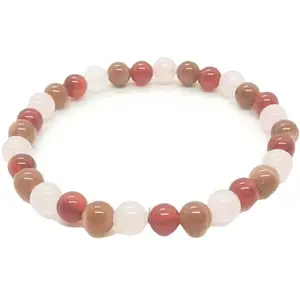 RRJEWELZ Natural Carnelian, Sunstone & Rose Quartz 8mm Round Shape Smooth Cut Beads 7 Inch Stretchable Bracelet For Men & Women. Unisex Bracelet For Healing, Meditation & Luck|STBR_RR_10873_7.0