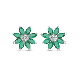 Ornate Jewels 925 Sterling Silver Marquise Green Emerald and American Diamond Flower Stud Earrings for Women and Girls Anniversary Birthday Gifts