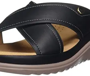 shoexpress Women's Solid Cross Straps Slide Sandals with Wedge Heels, Black, 6