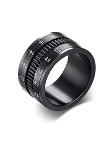 Yellow Chimes Rings for Men Black Spinner Ring Stainless Steel Camera Lens Design Revolving Band Ring for Men and Boys.