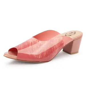 Denill Women's & Girl's TPR Sole Block Heel Soft and Comfortable&Stylish with Printed Mules (Peach) UK -3