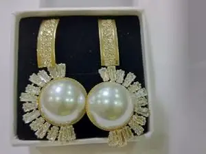 Pearl Drop Earrings with Crystal Sunburst Design, Gold-Plated, White