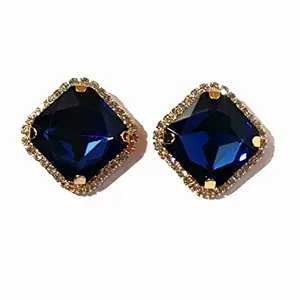 The Ethnicity big stone studded rectangular stud earrings for women/girls fancy zirconia (Blue)