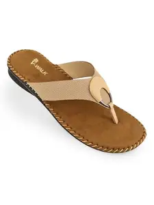 V-WALK Casual Slip-ons Comfort Sandals for Women | Easy-To-Wear Women's Daily-Wear Chappals | Outdoor, Office, Daily-Wear & Shopping Comfortable Sandals | Beige