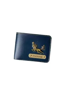 NAVYA ROYAL ART Personalised Men's Leather Wallet - Name & Logo Printed on Wallet for Gift | Blue Color