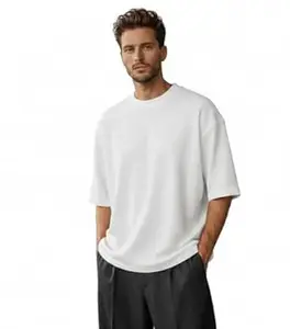 Men's Premium Waffle Knit Oversized T-Shirt | Textured Half Sleeve Round Neck Baggy Fit Tee | Comfortable Summer Casual Wear