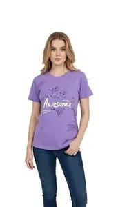 BILBURY Women’s Chest Print Top T-Shirts | Regular Fit Cotton Blend Summer Wear | Trendy Casual Printed Tops for Women