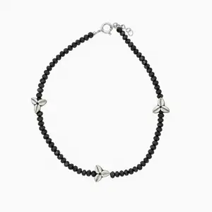 HULASI 925 Sterling Silver Anklet with 3 Silver Fower & Black Beads | For Women & Girls | Adjustable & Comfortable