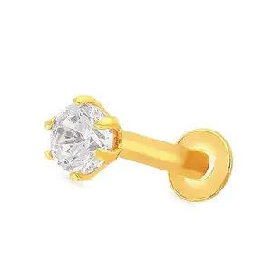 Yellow Gold White Stone Pierced Screw Nosepin for Women and Girls, 3 mm