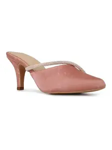 Inc.5 Womens Peach Party Wear Solid Pointed Heels