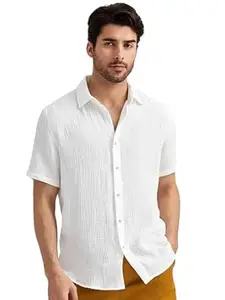 WIZOON Men’s Black Casual Cotton Shirt | Regular Fit Short Sleeve Button-Down | Shirts for man | Spread Collar | man Stylish